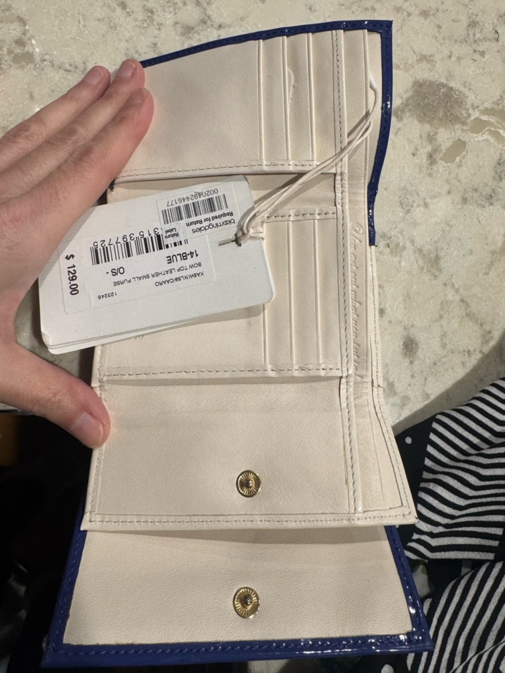 Ted Baker Patent Leather Clasp Wallet - Cobalt Blue with Gold Hardware - Picture 4 of 7